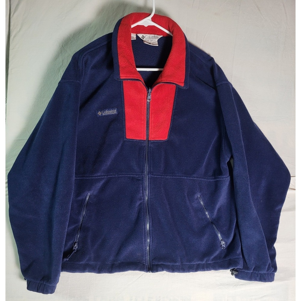 Vintage 90s Columbia Sportswear Fleece Jacket Mens Large Navy Blue Red Taiwan